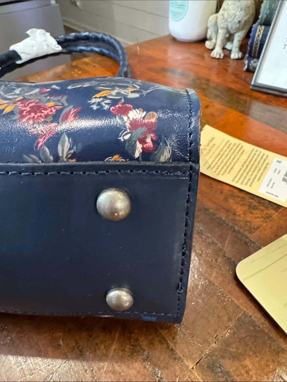Patricia Nash Navy Floral Satchel with Multicolor Botanical Print